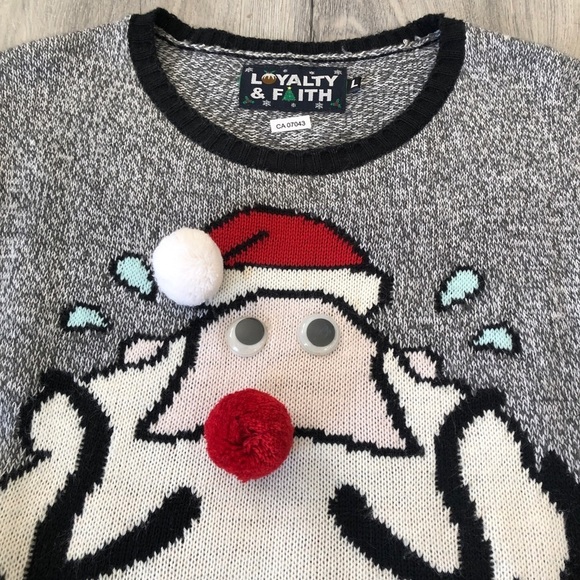 Loyalty & Faith Santa and Reindeer Ugly Sweater with Pompom details - Picture 5 of 9